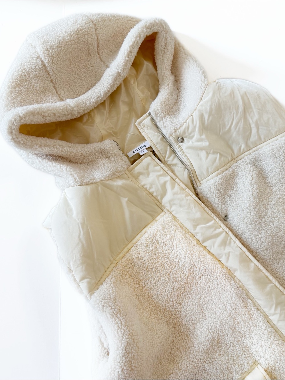 Chicos Vest Jacket Sz 3 Womens 16 Cream Zenergy Sherpa Hooded New - Picture 4 of 8